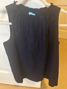 Smocked Neck Eyelet Tank Top - Navy